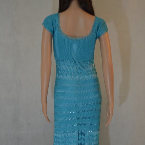 CACH'E ( BEAUTIFUL ) TURQUOISE  NET DRESS SIZE  M - Picture 5 of 9